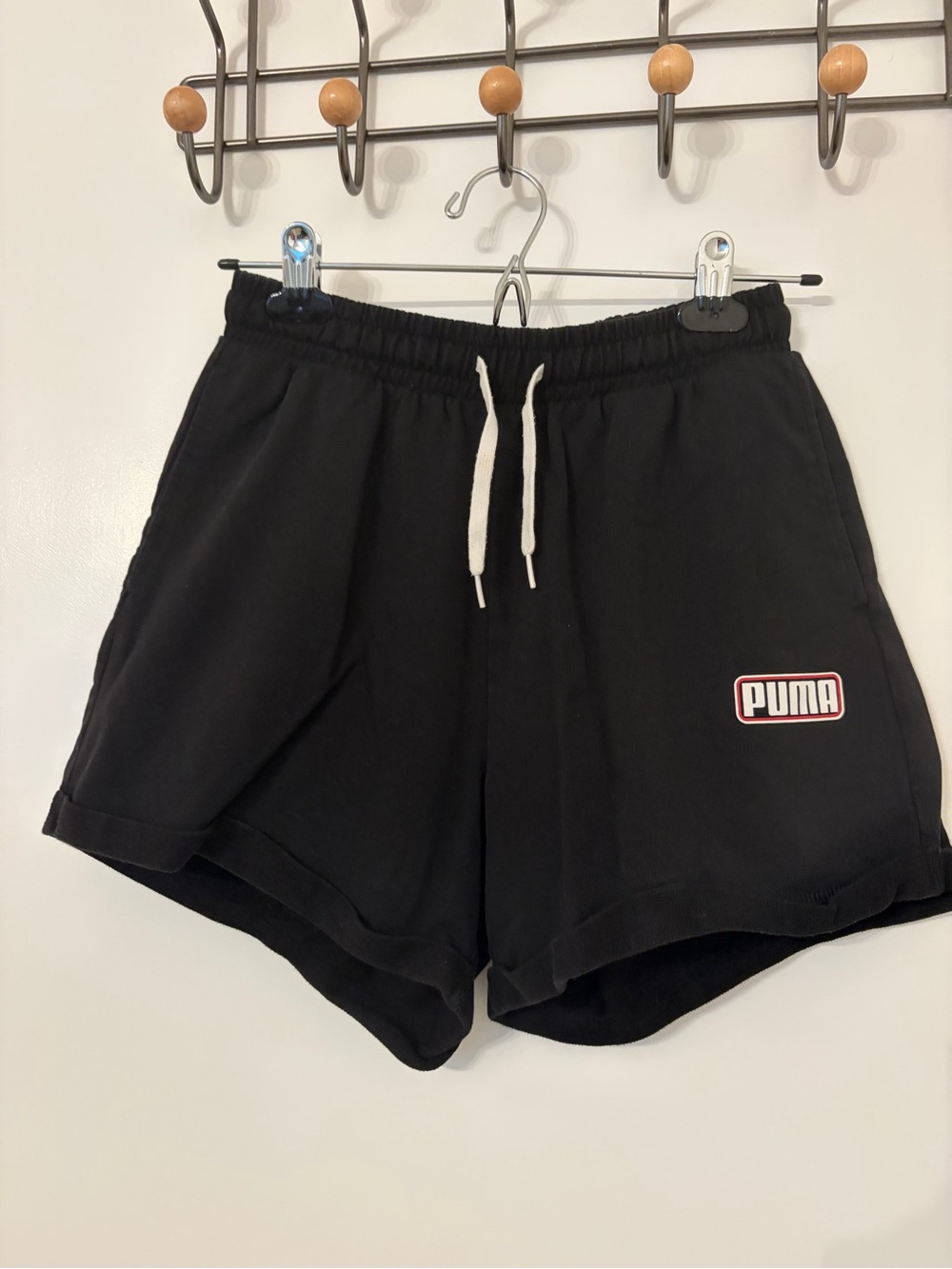 Puma Black Women's Athletic Drawstring Shorts with White Logo Accent
